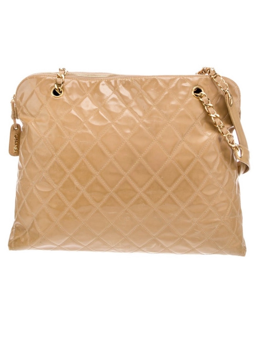 CHANEL Beige Quilted Leather Shoulder/Tote Bag with Gold Chain